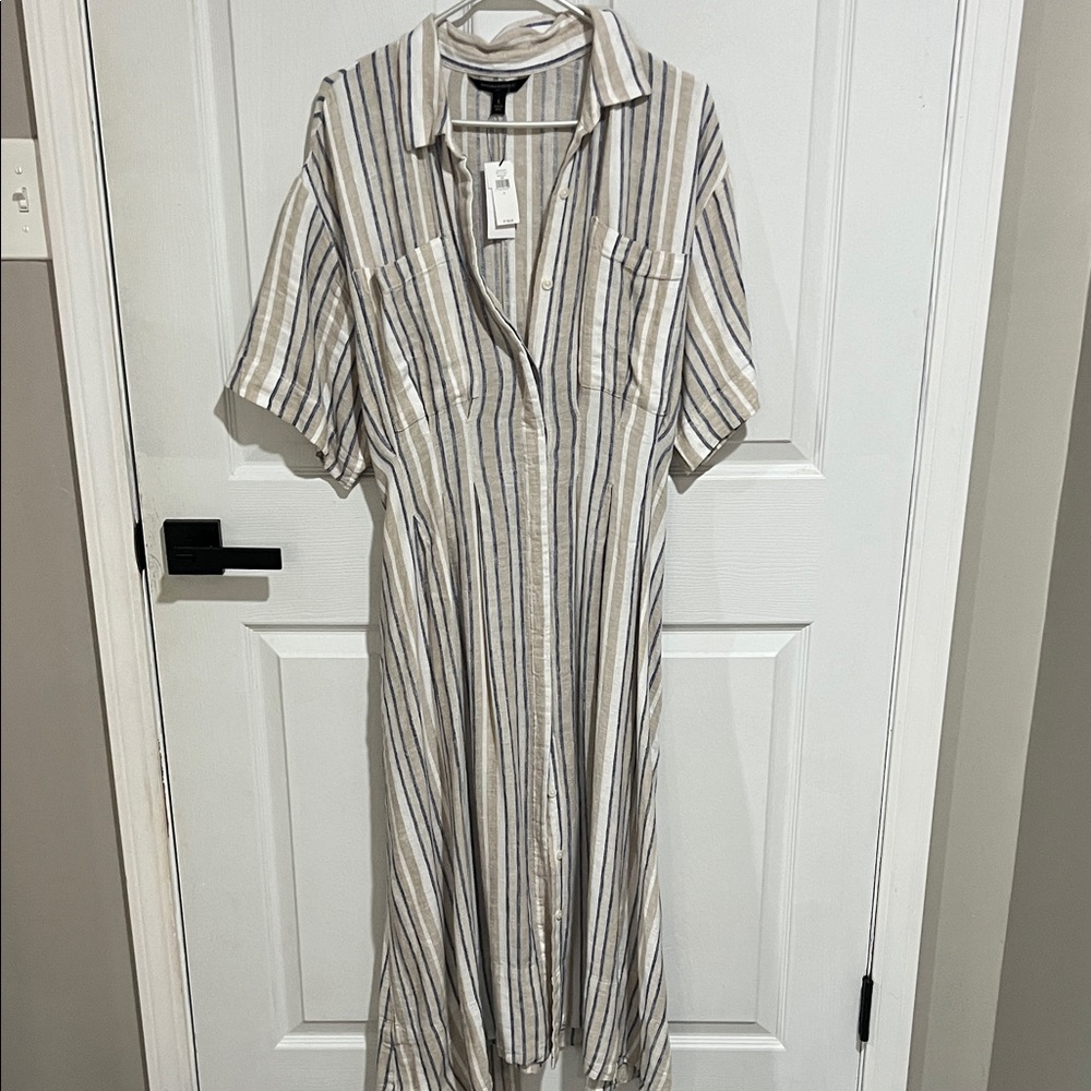 Banana Republic Beige and Blue Striped Midi Dress